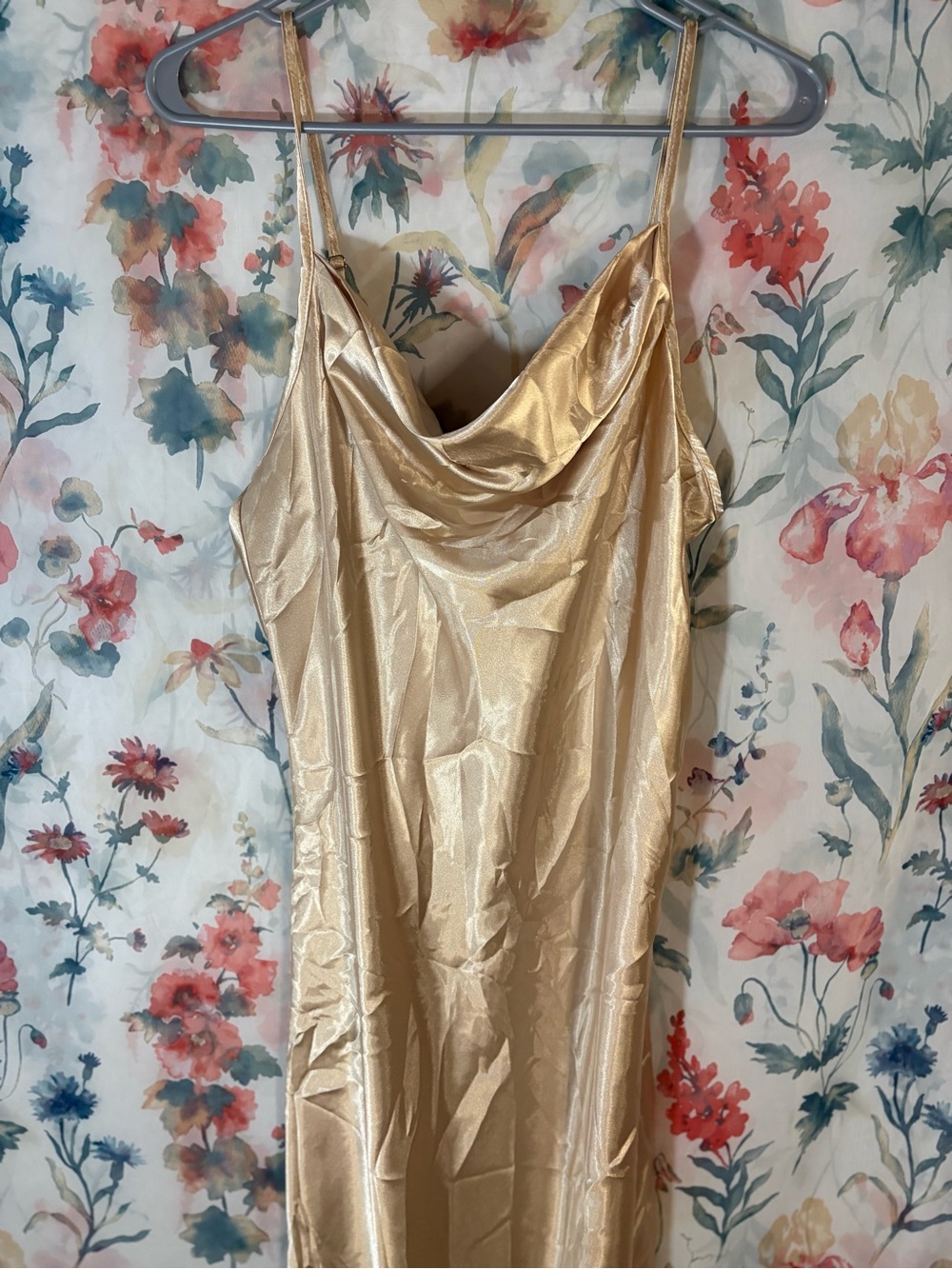 Vintage Gold Satin Cowl Neck Slip Dress - Picture 2 of 10